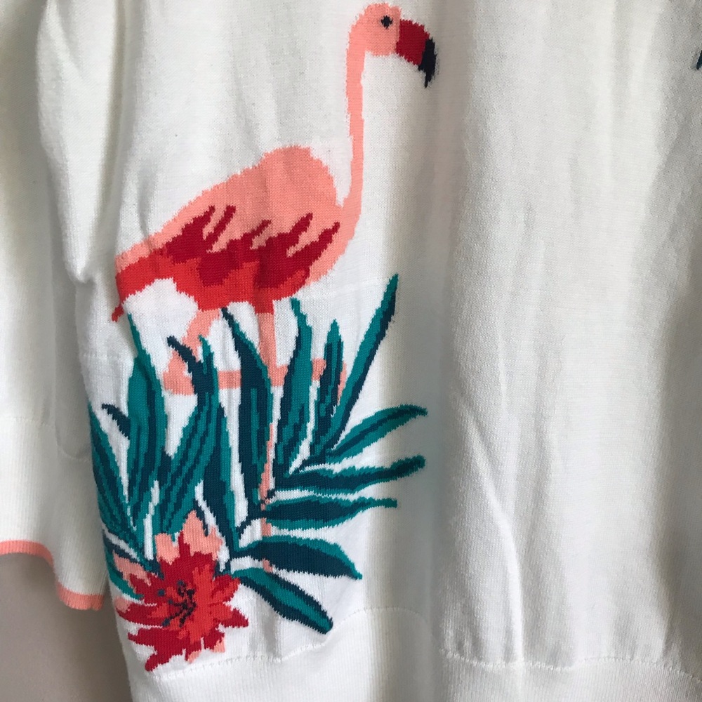Lands' End Supima Cotton Sweater Flamingo floral - Picture 3 of 5